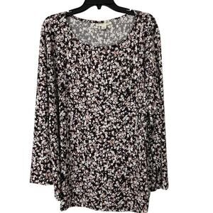 Emaline Brown Ditsy Floral Jersey Knit Top Size 3X Feminine Casual Career